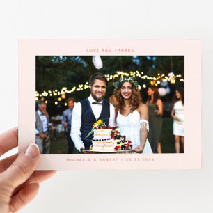 Cartão De Agradecimento Pêssego de Foto Simples de Casamento de Amor e Obr