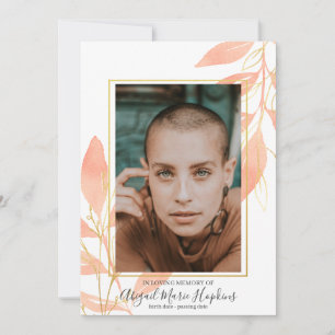 Cartão De Agradecimento Pêssego Dourado Floral Em Memória Funeral de Amor
