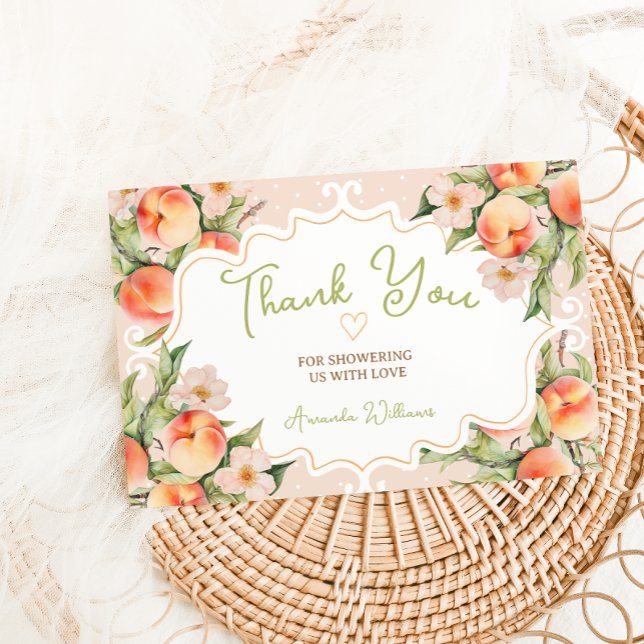 Cartão De Agradecimento Pêssego Rosa com Solicitação de Chá de fraldas de  (Criador carregado)