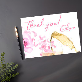 Cartão De Agradecimento Petais e Chá de panela Rosa Prosecco