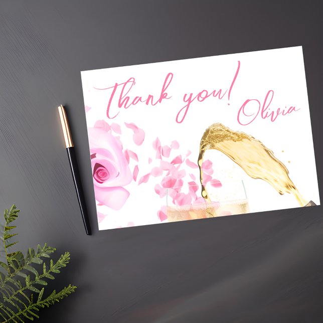 Cartão De Agradecimento Petais e Chá de panela Rosa Prosecco (Criador carregado)