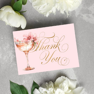 Cartão De Agradecimento Pétalas Florais de Ouro Rosa e Brunch de Noiva com