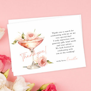 Cartão De Agradecimento Pétalas Florais Rosa e Chuveiro de Noiva Prosecco