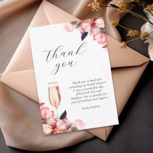 Cartão De Agradecimento Pétalas & Prosecco Floral Chá de Noiva