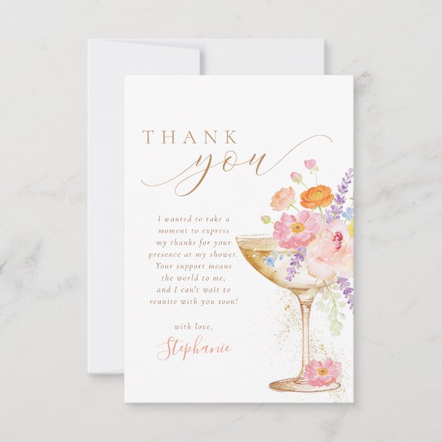 Cartão De Agradecimento Petals & Prosecco Floral Bridal Shower (Frente)