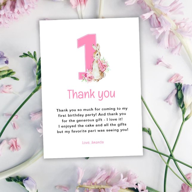 Cartão De Agradecimento Peter Rabbit | Primeiro Aniversário (Criador carregado)