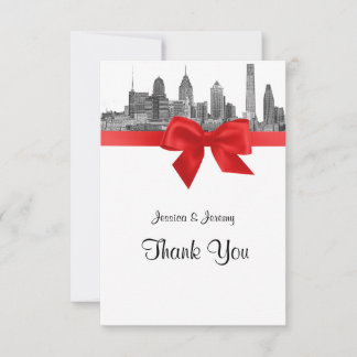 Cartão De Agradecimento Philadelphia Skyline Etch BW Red Obrigado