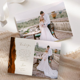 Cartão De Agradecimento Photo Burnt Orange Agate Gold Ivory Script Wedding