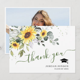 Cartão De Agradecimento PHOTO Elegante Sunflower Eucalyptus Graduação