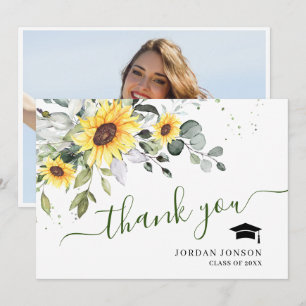 Cartão De Agradecimento PHOTO Elegante Sunflower Eucalyptus Graduação