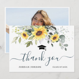 Cartão De Agradecimento PHOTO Elegante Sunflower Eucalyptus Graduação