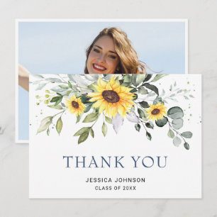 Cartão De Agradecimento PHOTO Elegante Sunflower Eucalyptus Graduação