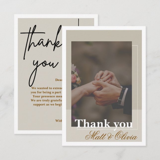 Cartão De Agradecimento Photo Frame Wedding Thank You Card (Frente/Verso)