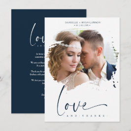Cartão De Agradecimento Photo Newlyweds Couple Modern Brushstoke Wedding