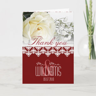 Cartão De Agradecimento Photo Wedding Thank You Card Damask Burgundy