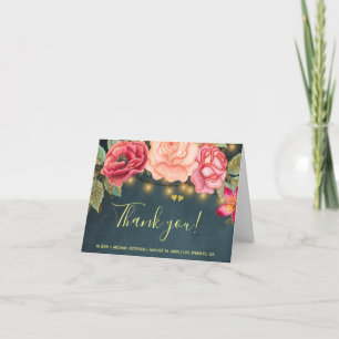 Cartão De Agradecimento PHOTO wedding thank you romantic roses navy