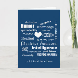 Cartão De Agradecimento Physician Assistant Attributes/White Text on Blue