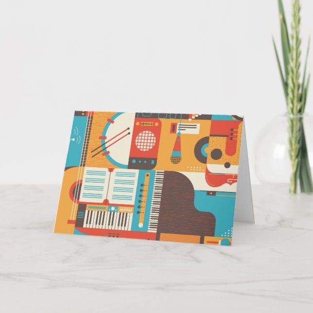 Cartão De Agradecimento Piano com guitarra Colorida (Frente)