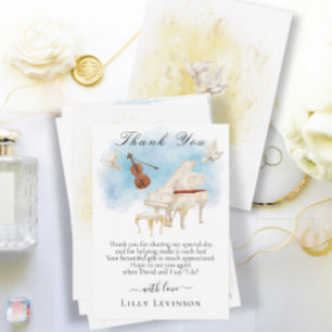 Cartão De Agradecimento Piano Elegante com Violino e Doves