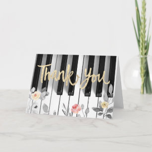 Cartão De Agradecimento piano faux gold foil and roses thank you