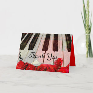 Cartão De Agradecimento Piano Keys,Roses & Music Notes_