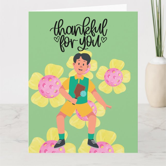 Cartão De Agradecimento Pickleball com flores (Frente)