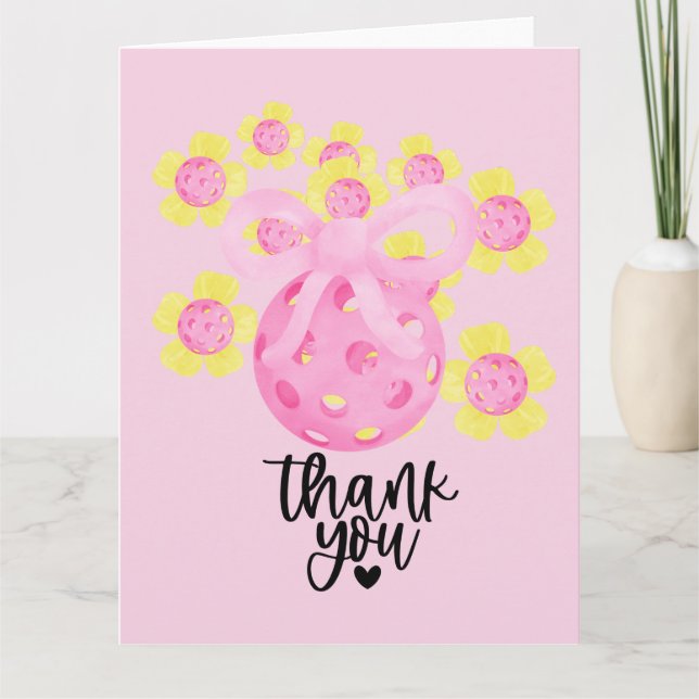 Cartão De Agradecimento Pickleball com flores e arco-íris temático para jo (Frente)