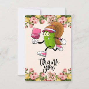 Cartão De Agradecimento Pickleball com flores para jogador feminino