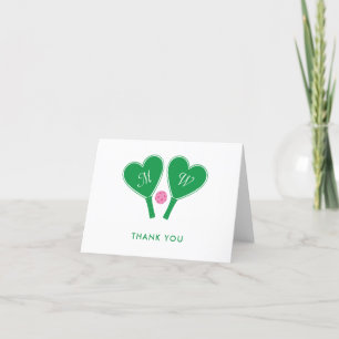 Cartão De Agradecimento Pickleball de Casamento Rosa e Verde