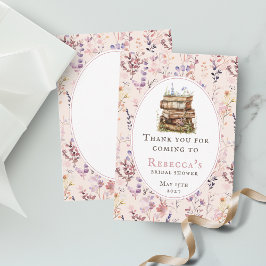 Cartão De Agradecimento Pilha de livros chá de panela de noiva aquarela fl