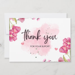 Cartão De Agradecimento Pincel de Aquarela Branco e Rosa Personalizado