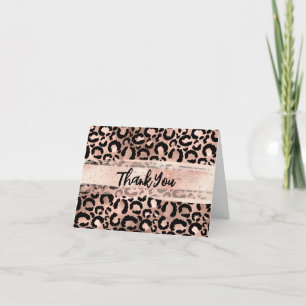 Cartão De Agradecimento Pincelada de Blush com Estampa de Leopardo em Folh