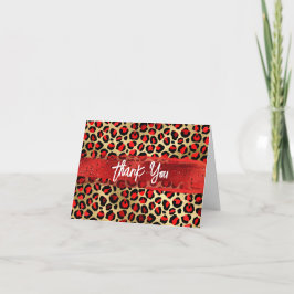 Cartão De Agradecimento Pincelada de leopardo com folha dourada, preta e v