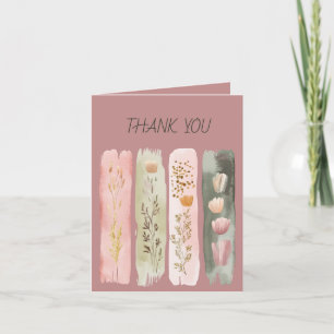 Cartão De Agradecimento Pinceladas de Flores Silvestres Rosa Verde