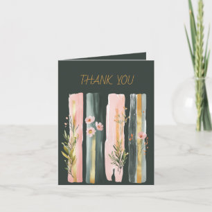 Cartão De Agradecimento Pinceladas de Flores Silvestres Rosa Verde Sage