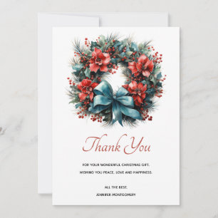 Cartão De Agradecimento Pine Wreath com Holly Christmas Obrigado