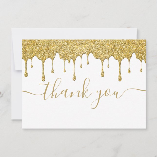 Cartão De Agradecimento Pingo de Brilho Dourado Moderno Script Elegante (Frente)