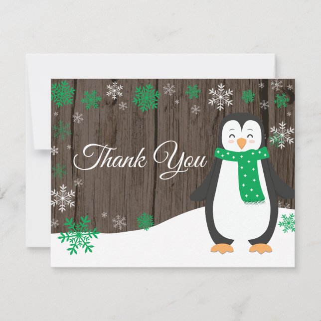 Cartão de Agradecimento Pinguim de Inverno Floco d (Frente)