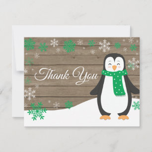 Cartão de Agradecimento Pinguim de Inverno Floco d