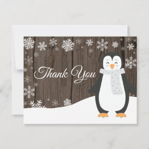 Cartão de Agradecimento Pinguim de Inverno Floco d