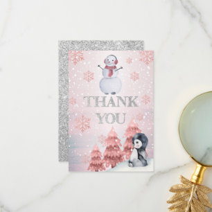 Cartão De Agradecimento Pinguim   Snowman Winter ONE derland Birthday