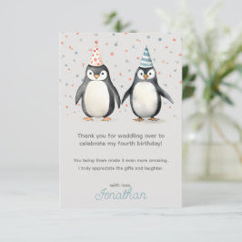 Cartão De Agradecimento Pinguins de festa, venham para o aniversário das c