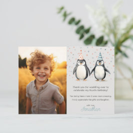 Cartão De Agradecimento Pinguins de festa, venham para o aniversário das c