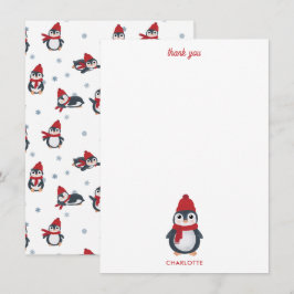 Cartão De Agradecimento Pinguins Fofos Aves de Inverno Natal Ártico