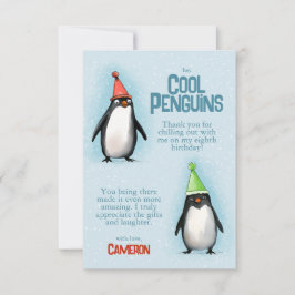 Cartão De Agradecimento Pinguins legais celebram aniversário de criança
