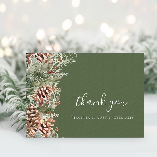 Cartão De Agradecimento Pinheiro Verde (Hunter Green Pine Evergreen Thank You Card by Painted Paperie
)