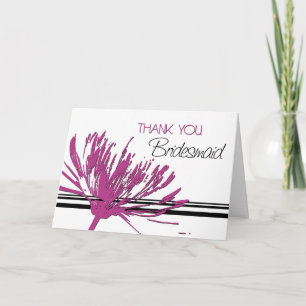 Cartão De Agradecimento Pink and Black Flower Thank You Bridesmaid Card