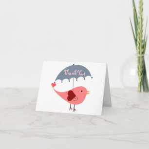 Cartão De Agradecimento Pink and Blue Bird Umbrella Thank You Cards