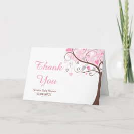 Cartão De Agradecimento Pink and Gray Floral Bird Baby Shower Thank You