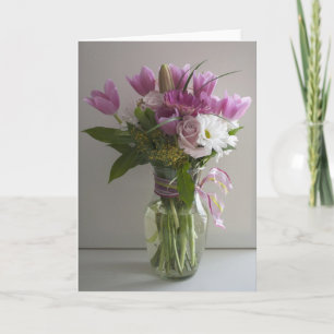 Cartão De Agradecimento Pink and white flowers, thank you or blank card